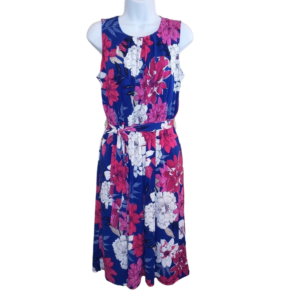 Enfocus Studio Blue and Pink Floral Mini Dress